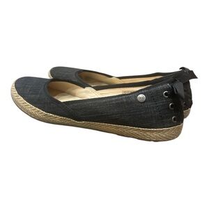 UGG Australia Indah espadrille black Ballet Flat canvas lace-up detail. SZ 9